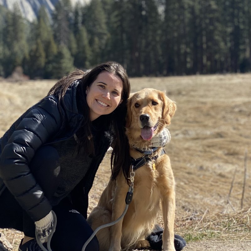 Sarah Madden and her dog Tallulah at Yosemite
